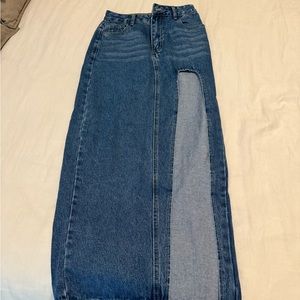 Women's High Waist Split Thigh Maxi Denim Skirt Casual Zip Up Jean Skirt